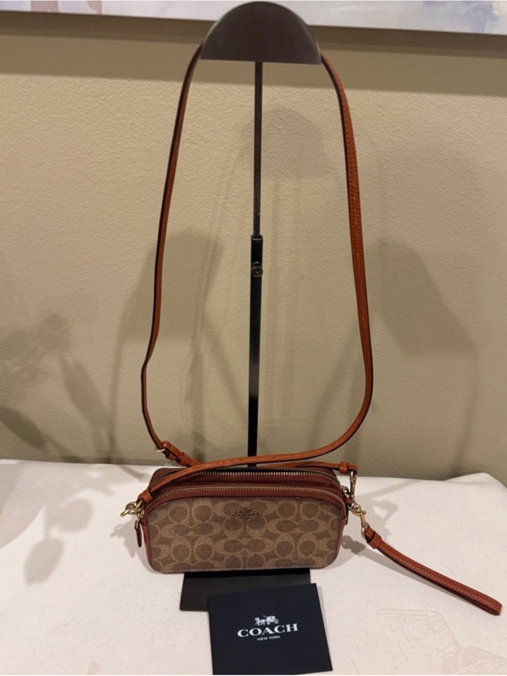 Coach Brown Signature Coated Canvas Crossbody with Tan Leather Trim